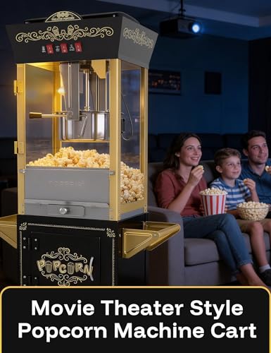 Image of 12oz Popcorn Machine with Cart, Movie Theater Style Popcorn Maker