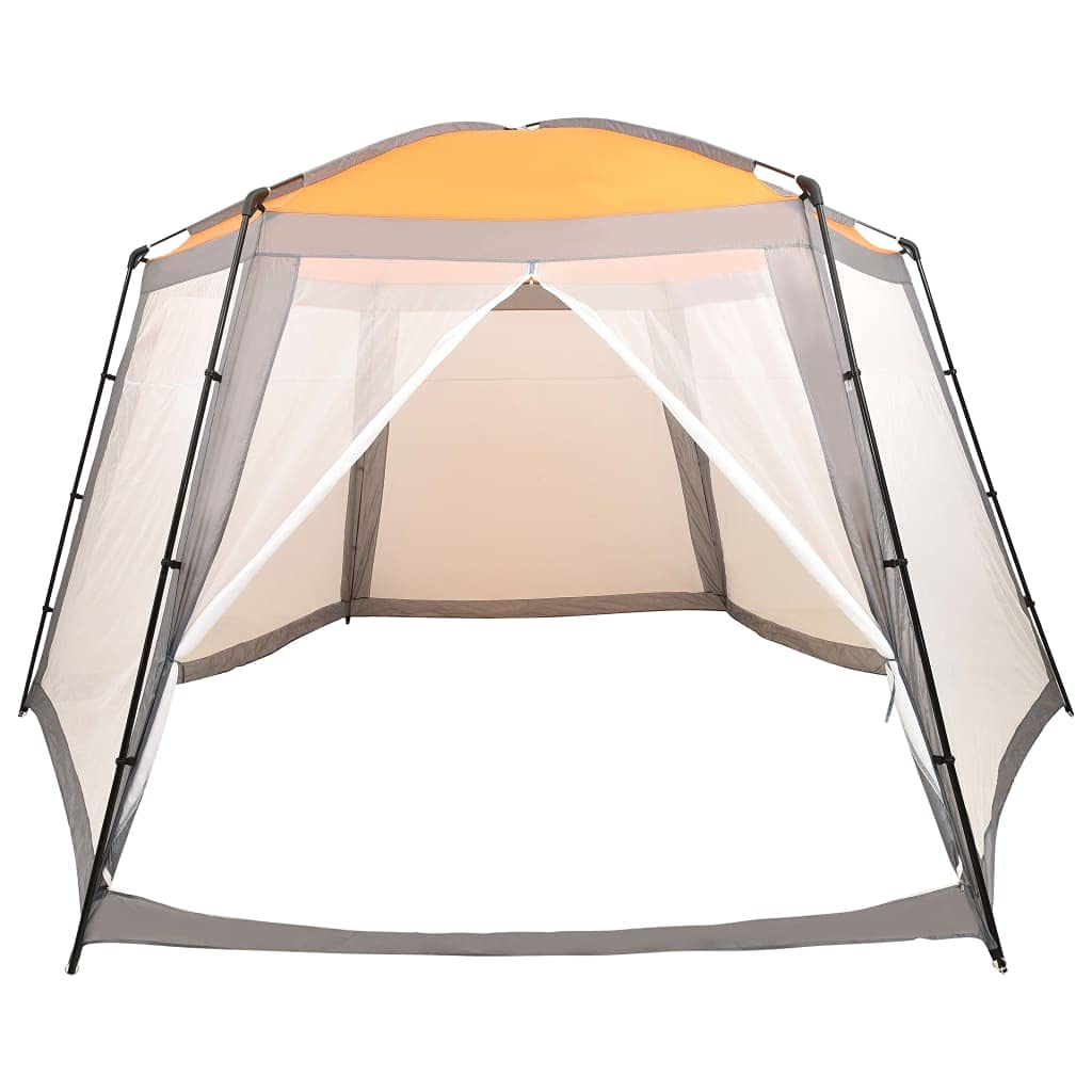 Tenda per piscina rotonda fino a 400 cm di diametro, gazebo con pareti laterali in rete, copertura in poliestere, grigio, 590 x 520 x 250 cm