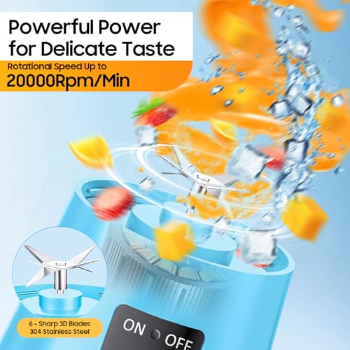 Image of Newly Upgraded Portable Smoothie Blender - Personal Blender Rechargeable with 13Oz Juice Cup, Freshly Squeezed in Sports /Gym, 20,000Rpm Speed Powerful Blending