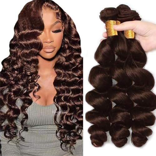 Extensiones de pelo brasileño Remy de onda suelta, 3 paquetes de cabello virgen color chocolate