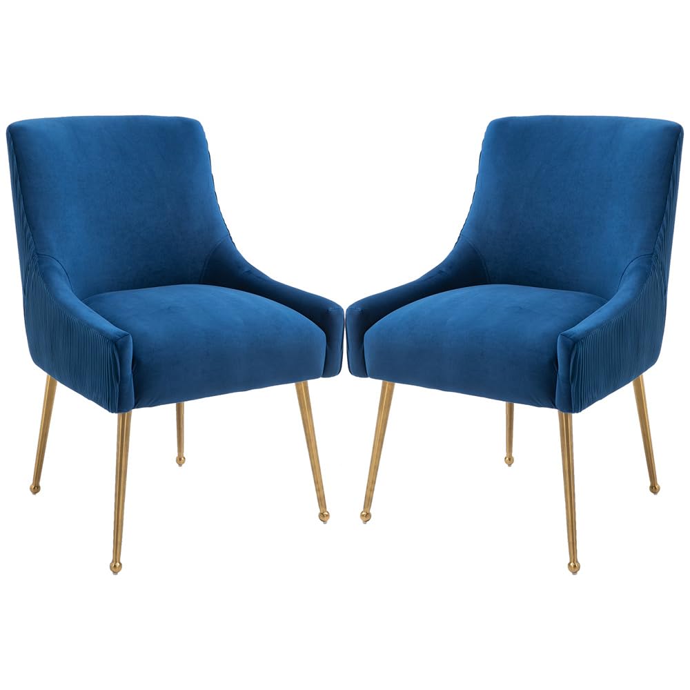 Boyel Living Modern Dining Chairs?Blue?, Set of 2, Velvet Accent Living Room Chairs with Golden Legs, Upholstered Side Chair for Dining Room Kitchen Vanity Patio