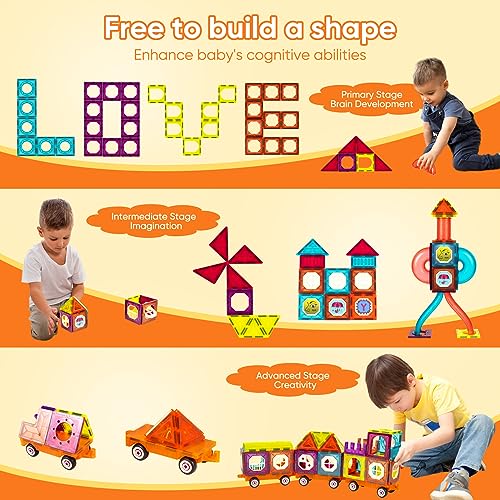 Beeyouk Juego Construcción en 3D con Bloques Magnéticos y Tuberías, 104 Piezas, Juguetes Imanes para Niños de 3+ años