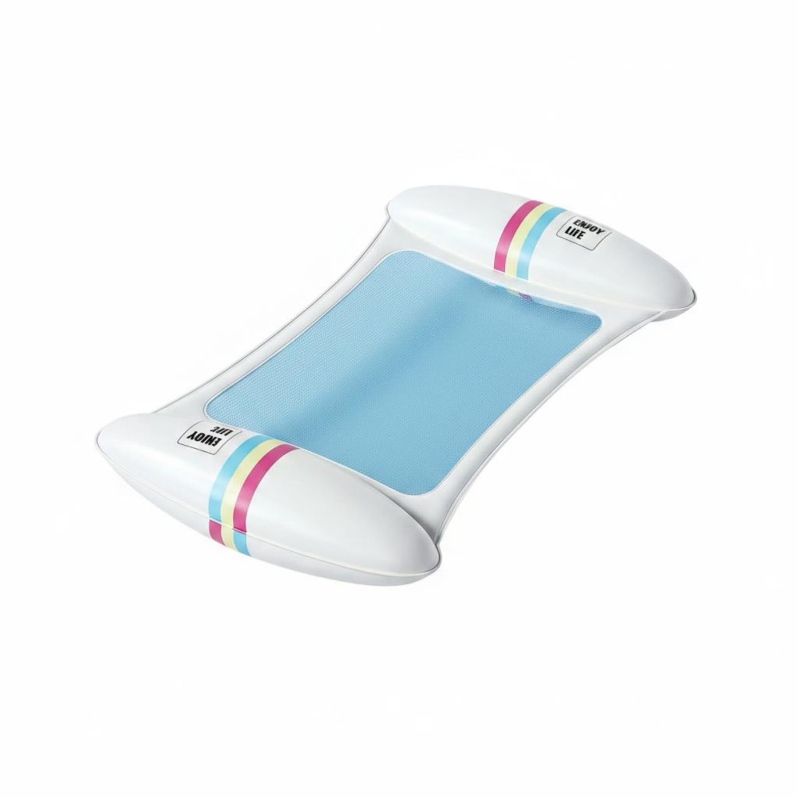 Two Air Chambers Mesh Lounge Mat Raised Side Sections Floating Lounge Mat with Pump Inflatable Pool Mat Rectangular for Adults, Children, Beach, Rainbow, 2-Tube-image-16