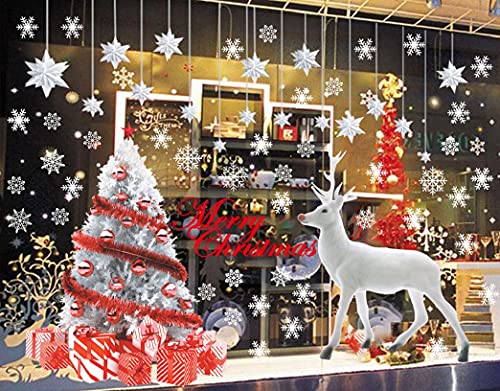 Joligiao Grande Pegatinas Navidad Ventana de Pared Árbol De Navidad Blanco Alces Feliz Navidad Pegatinas Decorativas Vinilos Navideños de Puerta Extraíble para Escaparates Navidad（A)