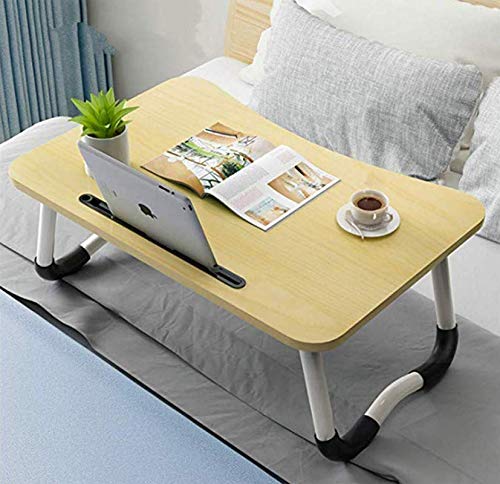 Get Special Price Laptop Bed Tray Table, Foldable Lap Desk Stand, Multifunction Lap Tablet Perfect for Eating Breakfast, Reading Book, Working,Watching Movie on Bed/Couch/Sofa/Floor, Light Brown