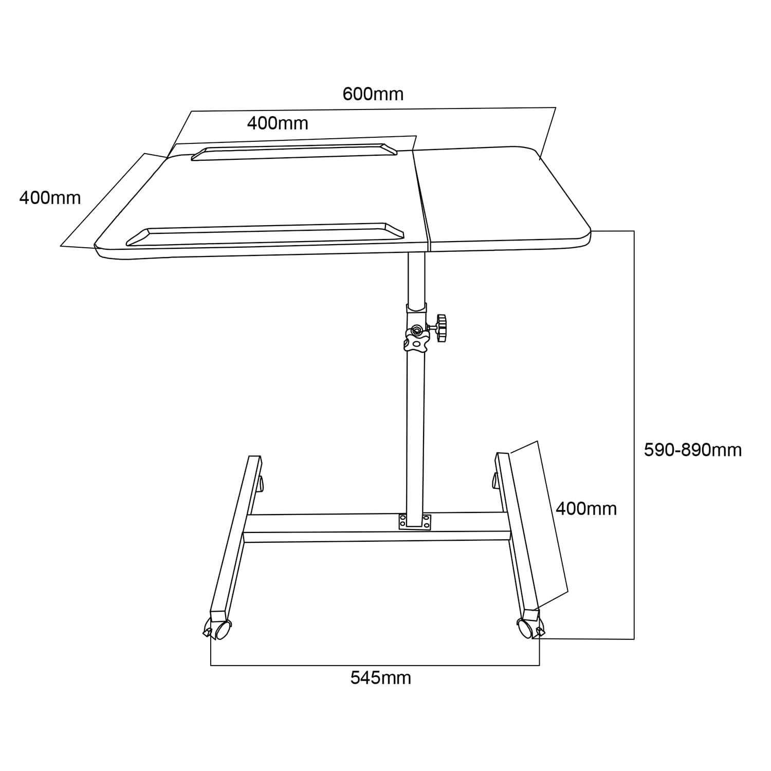 Biurko mobilne Maclean | Wysokość regulowana 59-89 cm | Podwójny blat z możliwością pochylenia 90° | Kółka z hamulcami | Nośność 30 kg | Ergonomiczne biurko komputerowe (Czarny)