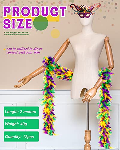12 Pcs Feather Boas Chandelle Turkey Feathers Fluffy Boas For Preppy Party Ideas Wedding Party Costume Diy Crafts Dancing Dress Decor, 40 Gram, 7 Feet (Green, Yellow, Purple) #TOP1