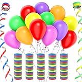 Septeamay 5 Rollen Luftschlangen Regenbogen + 30pcs Luftballons, Luftschlangen 4m mit je 18 Abrisse, Bunte ballons in 6 Farben, Abschlussfeier Deko Geburtstagsdeko für Geburtstag, Party, Karneval
