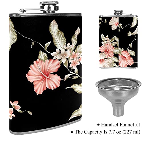 Liquor Hip Flask Flowers Flagon 8 Ounce Stainless Steel Pocket Drinking Flask Whiskey Flask With Funnel For Men And Women Festival Gift 3.6X6In #TOP2