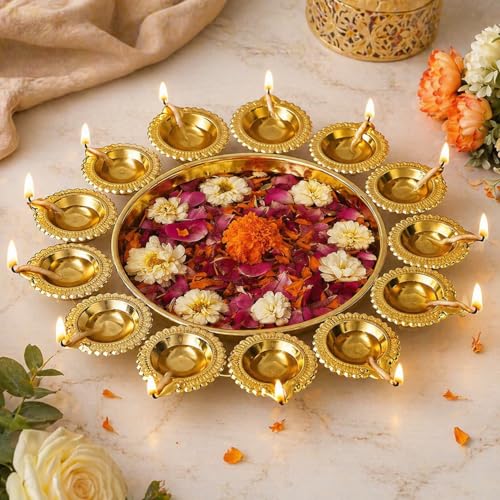 ARTISENIA Urli Bowl for Home Decor | Urali Bowl for Home Metal Handcrafted for Floating Flowers and Tea Light Candles Home Office and Table Decor| Diwali Decoration Items 14 Inch Diameter