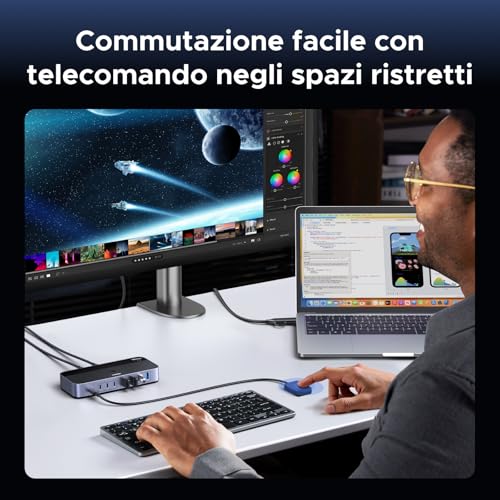 Switch USB C 3.2 10 Gbps Commutatore KVM 2 ingressi PC condividono 7 dispositivi USB (4A3C) per Tastiera Mouse Disco Rigido Stampante Scanner e Microfono con Alimentatore DC 12 V - Hub USB - Immagine 4