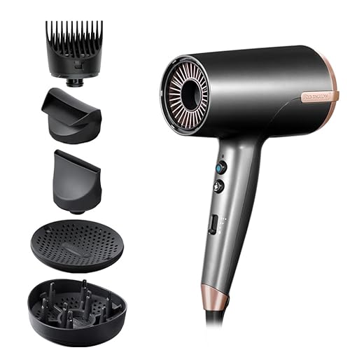 Remington Ionic Hair Dryer [120 km/h Blowing Power, Quick Drying] ONE Dry & Style (5 Attachments: Anti-Lint, 2 Diffusers, Extra Wide Slim Blow Nozzle & Comb, 8 Heat Levels & Speeds) D6078