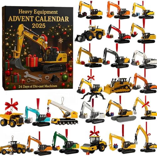Heavy Equipment Advent Calendar 2025 · 24 Die-Cast Machines, 24 Days Engineering Vehicles Hanging Decorations Countdown Calendar, With 24 Different Mini Excavator Ornaments, For Boys Girls