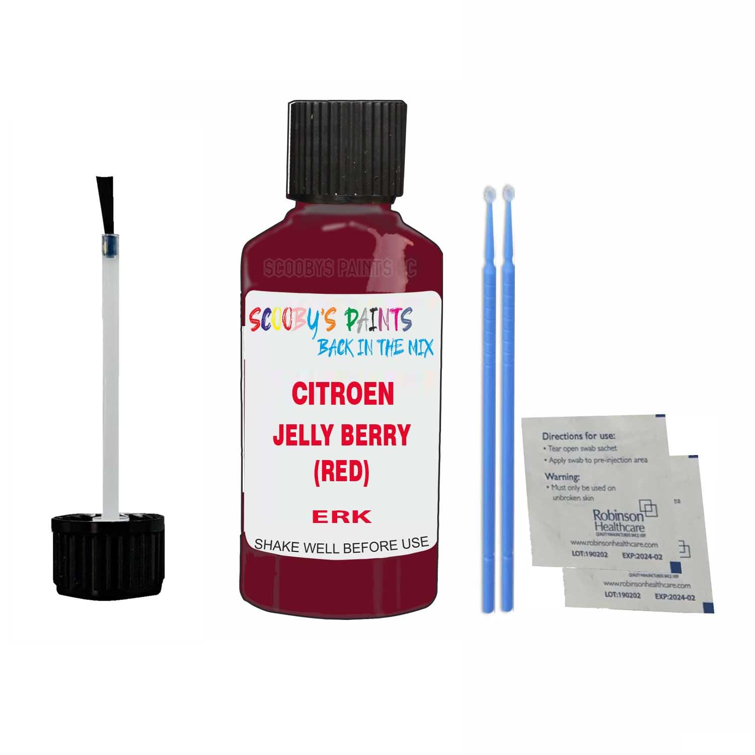Scoobys Paints Back In The Mix Jelly Berry (Red) Touch Up Paint For Citroen C1 Erk 2015-2017 30Ml Bottle Brush Scratch Stone Chip Repair Pen