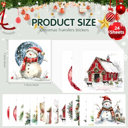 Image of ZMRU 24 Sheets Vintage Christmas Rub On Transfers for Crafts, Rub On Transfers Christmas for Wood,Furniture Decals, Glass, Porcelain, Leather, Canvas, Fabric Projects,3 * 3inch(Cute Christmas)