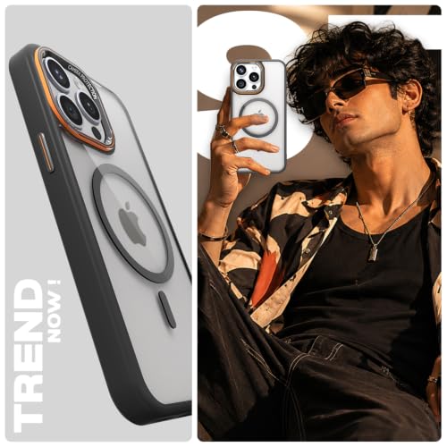 Image of Pikkme Back Cover for iPhone 15 Pro Max | Shockproof | Mag-Safe Compatible | Hard Transparent Back | Premium Raised Camera Protection | Bumper Case (Black Mag-Safe)