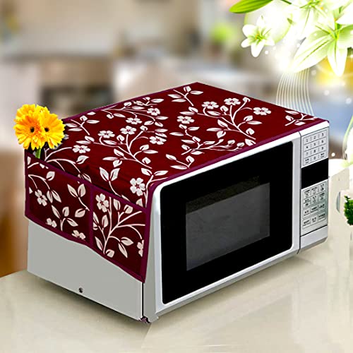 Image of KANUSHI Industries Microwave /Oven Top Cover with 4 Utility Pockets (VAR1-MICRO-MAROON-RAJ-01)