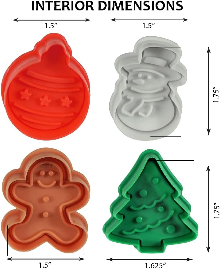 R&M Christmas Pastry & Cookie Cutter set of 4. Assorted Designs and Colors, Christmas Tree, Ornament, Gingerbread Man, Snowman. 2 Inches, Assorted Color Plastic Cookie Cutters - Image 11