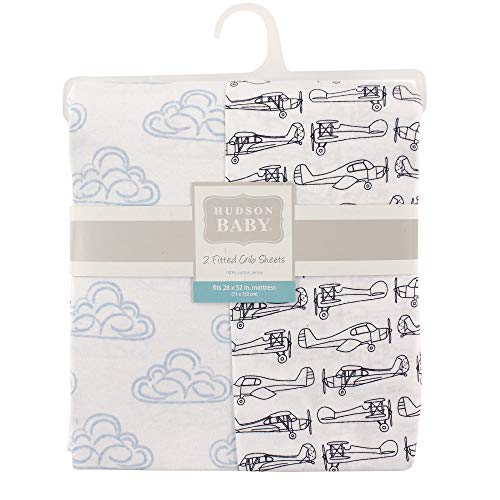 Image of Hudson Baby Unisex Baby Cotton Fitted Crib Sheet, Airplane, One Size