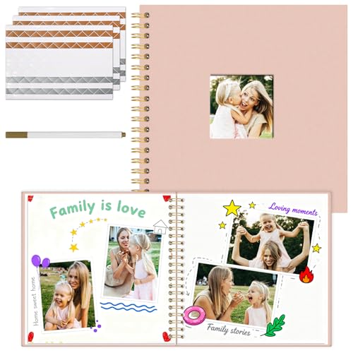 Vienrose Album Fotografico per Fai da Te 25,5x25,5 cm, Scrapbooking a Spirale Album Foto Libro di Memoria in Tela con 40 Pagine, Regalo Creativo per Matrimoni, Battesimi, Bambini, Viaggi, Anniversari