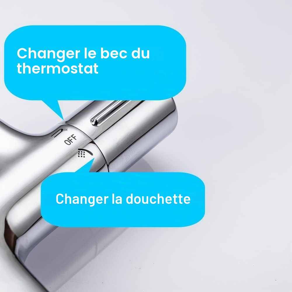 ONECE Robinet de Baignoire Cascade avec Thermostat, 2 Fonctions, Chromé | Mitigeur de Bain Douche, Robinettrie de Douche Thermostatique à 38°C pour Salle de Bains