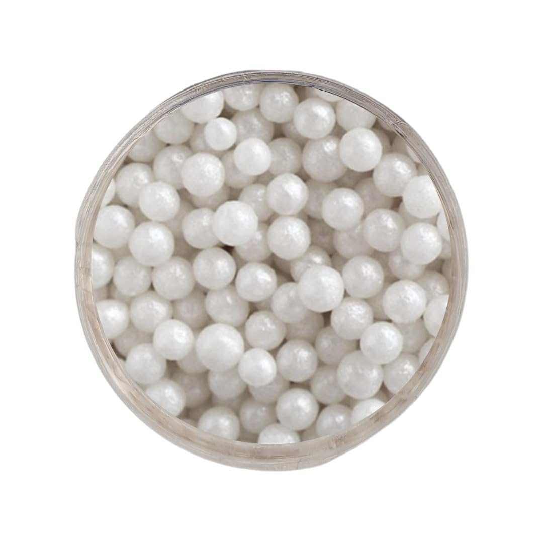 Azucren, Perlas Comestibles, Sprinkles Comestibles, Perfecto para Decorar Tartas, Cupcakes, Galletas y Chocolates, Diametro 4 Milímetros, 90 Gramos (Blanco)