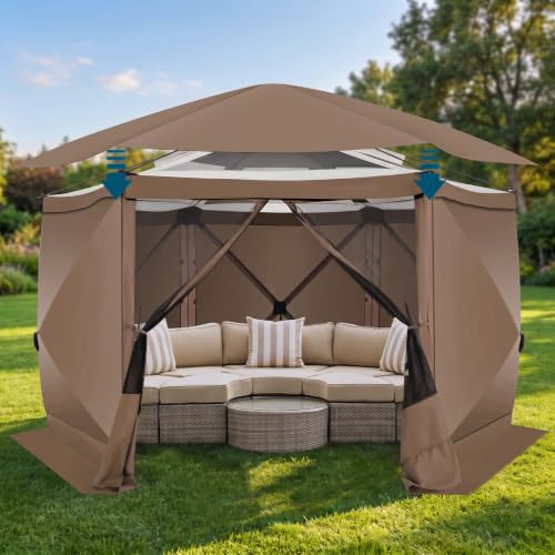 Image of COBIZI 12x12 FT Pop Up Canopy Extendable Tent, Gazebos On Clearance with Removable Roof, Screened in Gazebo with sidewalls, Screen Tents Portable carpas para Patio for Outdoor Camping,Backyard,Brown