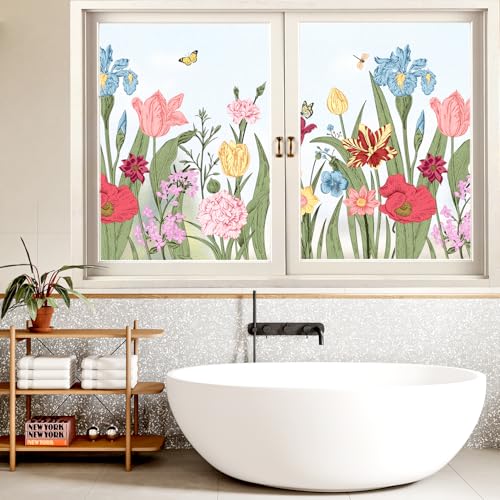 Película adhesiva translúcida para ventana con flores silvestres miniatura 7