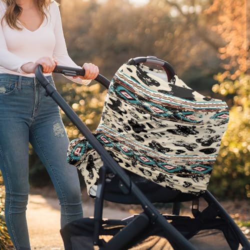 Image of Distress Cow Print Mother Privacy Nursing Cover Elastic & Cozy Breastfeeding Scarf Personalized Multi Use Infant Stroller Canopy for Family Friedns
