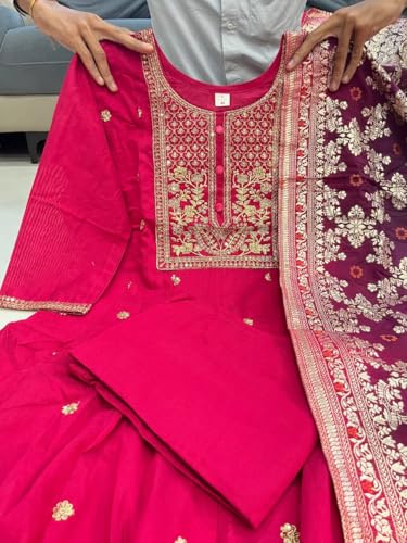 Image of by Pink Anarkali Flared Kurti Pant Dupatta Suit Set.