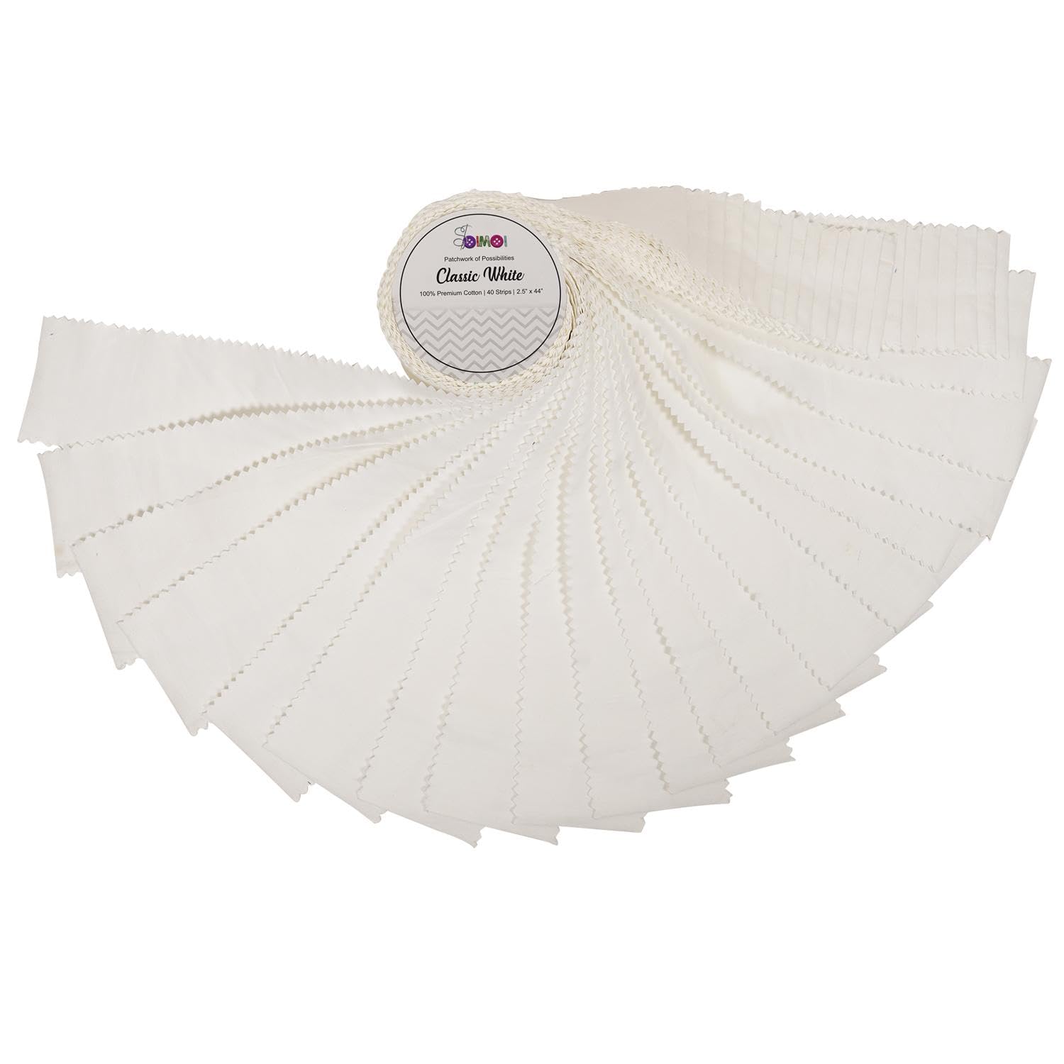 Soimoi Solid Jelly Roll Fabrics for Quilting 40 Strip 2.5" Cotton Strips Bundles, Perfect Quilting for Craft Project, Precut Quilt Fabirc, Cotton Strips for Home Decor, Rugs - Classic White-image-2
