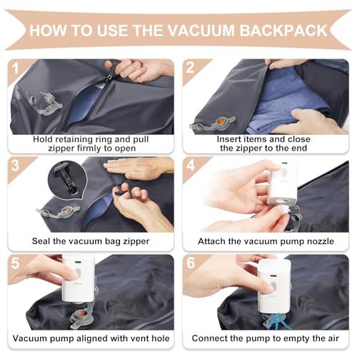 Image of coowoz Vacuum Backpack Travel with Pump,Travel Backpack with Vacuum System For Women Men,Carry On Backpack,Hiking Backpack Waterproof Outdoor Sports Rucksack Casual Daypack,30L(Vacuum pump),Beige