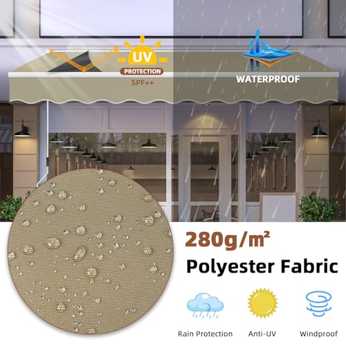 MEETWARM 8.2\'x 6.5\' Patio Awning Retractable Awning Cover for Sunshade Shelter, Outdoor Patio Canopy with Manual Crank Handle/Water-Resistant 280g/m² Polyester for Patio, Balcony, Yard, Beige
