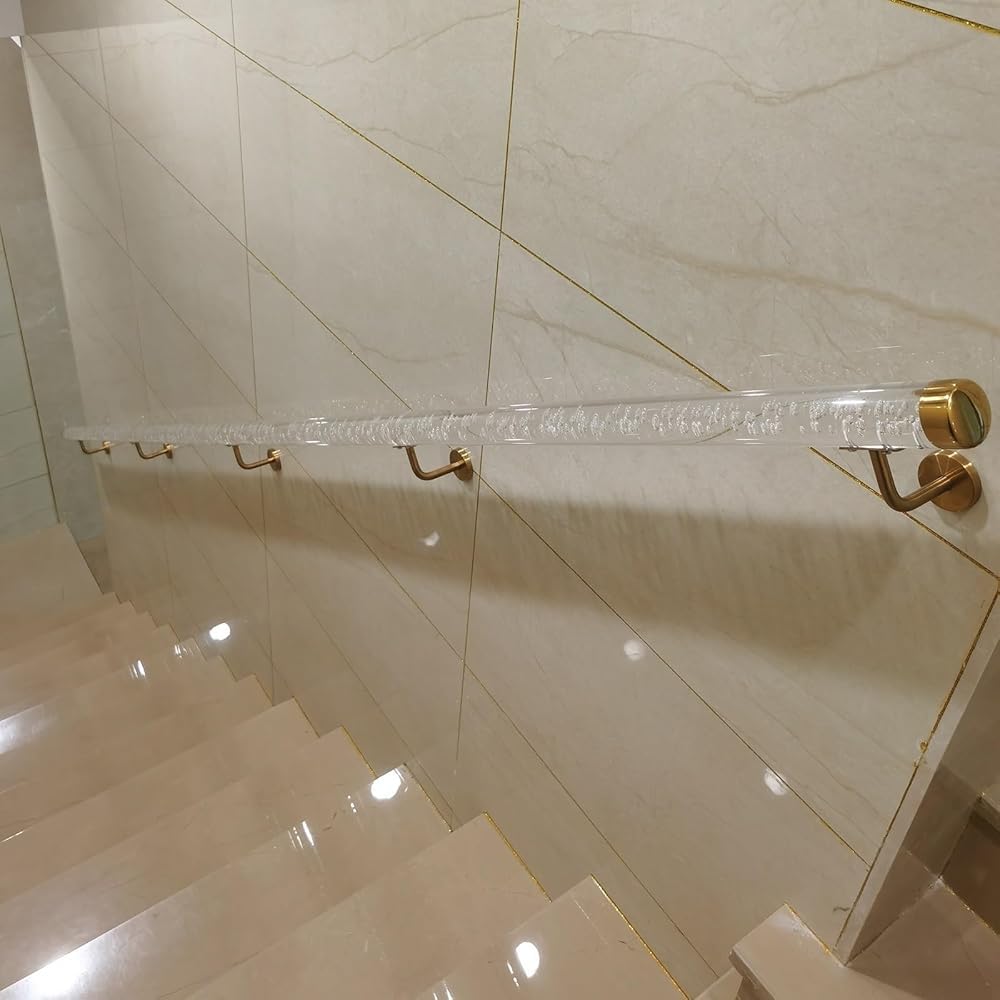 LQSYBHD Clear Acrylic Indoor Stair Handrail with Gold Brackets, Non-Slip Transparent Staircase Handrails, Wall Mount Hand Railings for Elderly/Kids(Size:3.28ft/100cm)