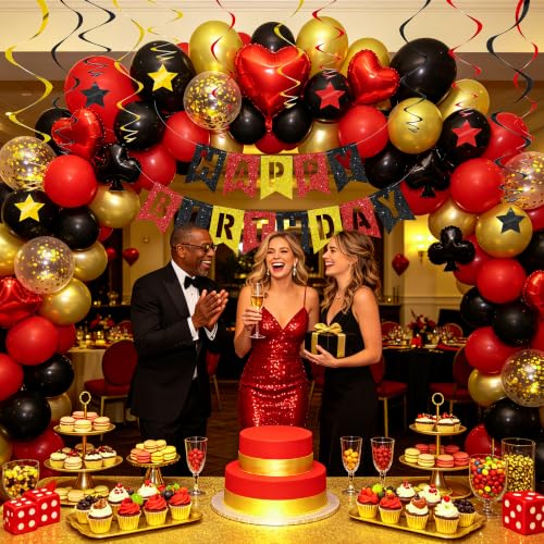 Image of BEISHIDA Red Black Gold Happy Birthday Banner for Kids Cartoon Birthday Decor