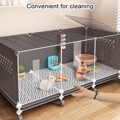 Kaninchenkäfig auf Rädern, transparentes Design, belüftete Seitenteile, leicht zu reinigende Schale, modulare Konstruktion für den Innenbereich