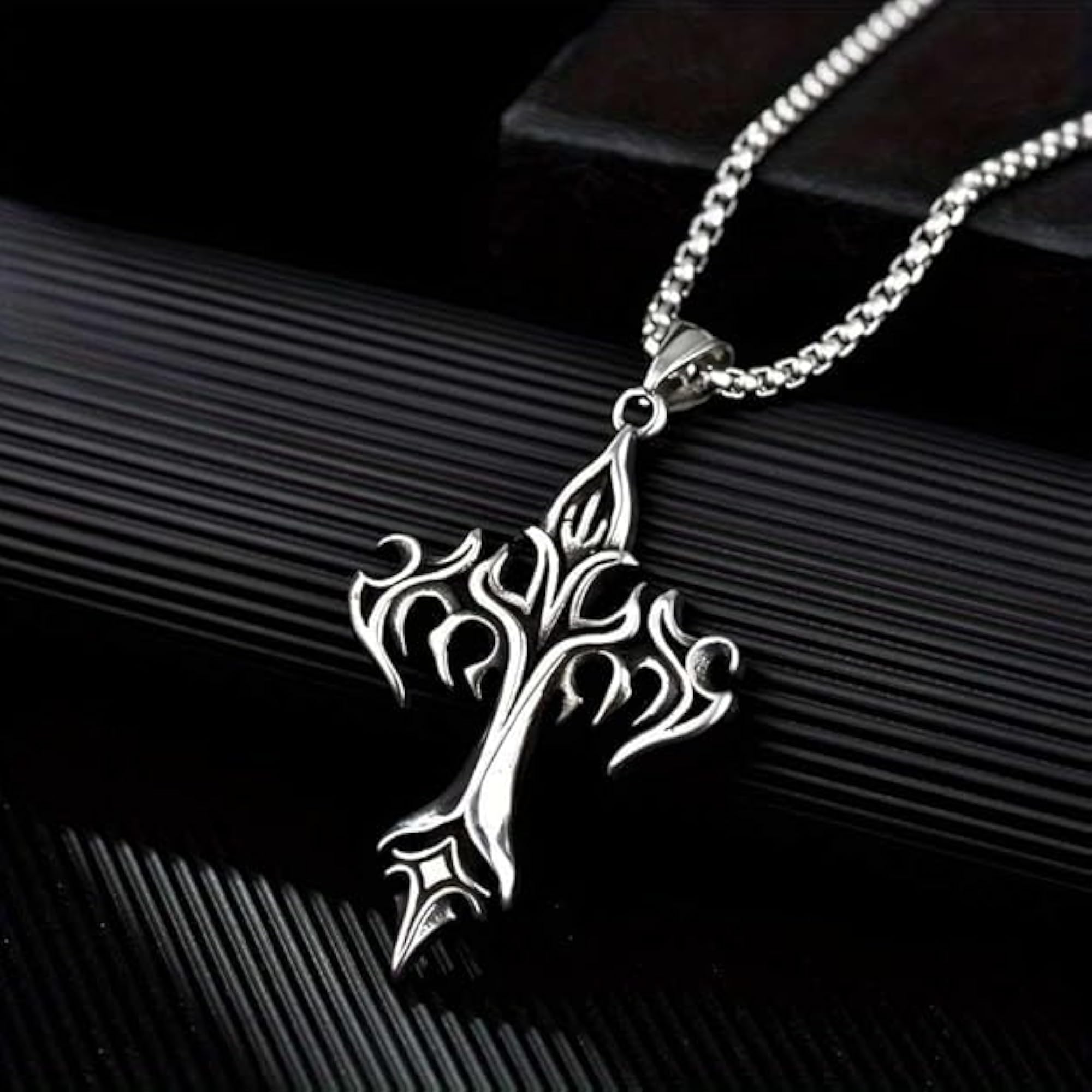 Unisex Gothic Stainless Steel Cross Pendant Necklace