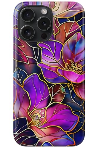 Image of Goodon for iPhone 16 Pro Case Cute - Wireless Charging Compatible - Dual-Layer Hard Shell + Silicone Cover - Protective Phone Case with Trendy Designs for Women - Blooming Purple Flowers