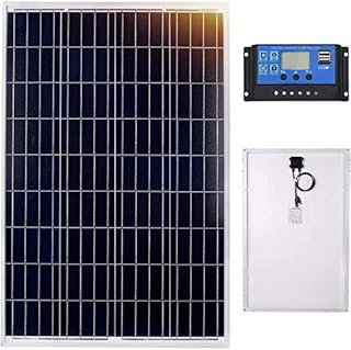 DOKIO Polikrystaliczny moduł solarny 100 W, 18 V z regulatorem ładowania solarnego PWM (2 x port USB) do baterii 12 V, do ogrodu, na balkon, dach garażowy, kampera