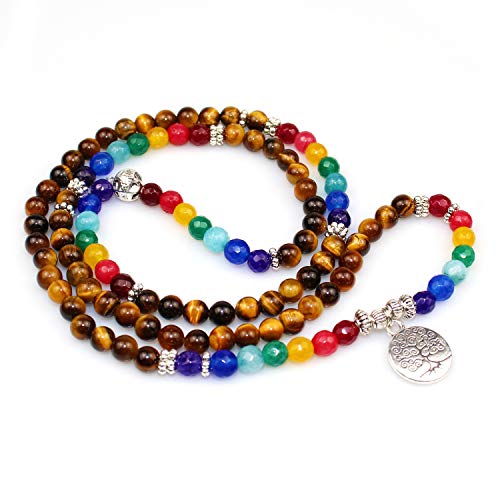 ARZASGO 7 Chakra Healing Crystal Stone Multilayer Wrap Bracelets, Tree of Life Bracelets 108 Mala Prayer Beads for Yoga Meditation Healing Protection