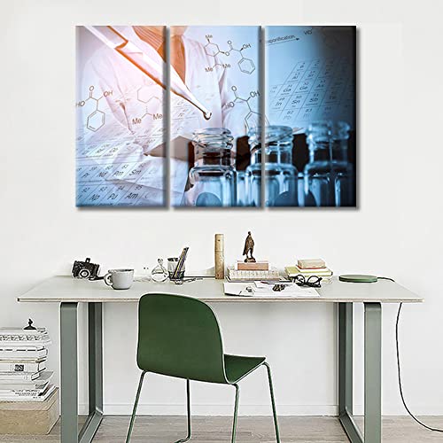 Image of TUMOVO 3 Panel Chemical Equations and Periodic Table Poster Artwork Canvas Wall Art Home Decor Clinical Laboratory Bathroom Decor Wall Art Print on Canvas Framed Ready to Hang (36 inch Wx24 H)