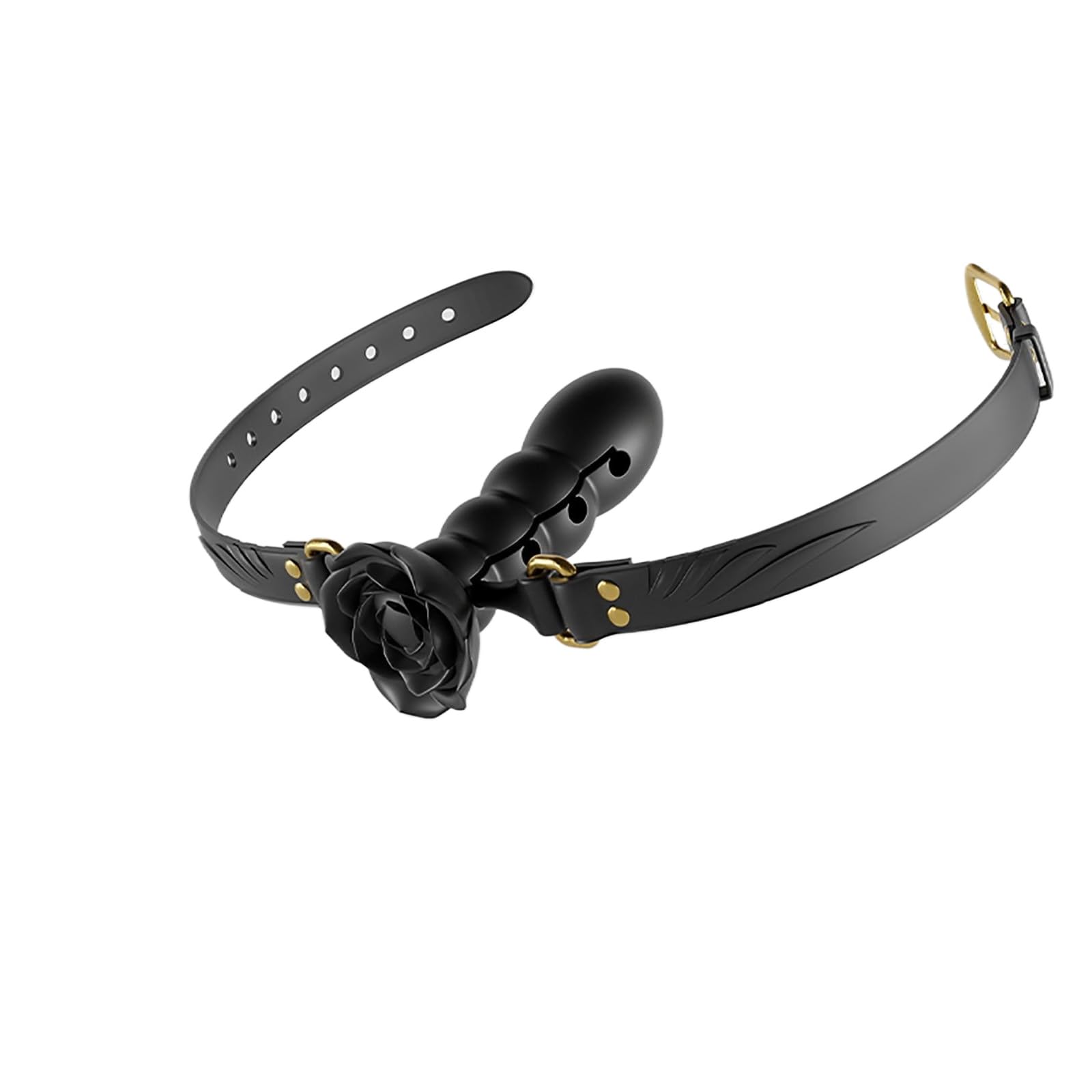 Multi-Section Adjustable Ball Gag Exercise Rose Shape Open Mouth Gag Bondage Gear Silicone Gag Couple Props Adult Sex Toys(): Black