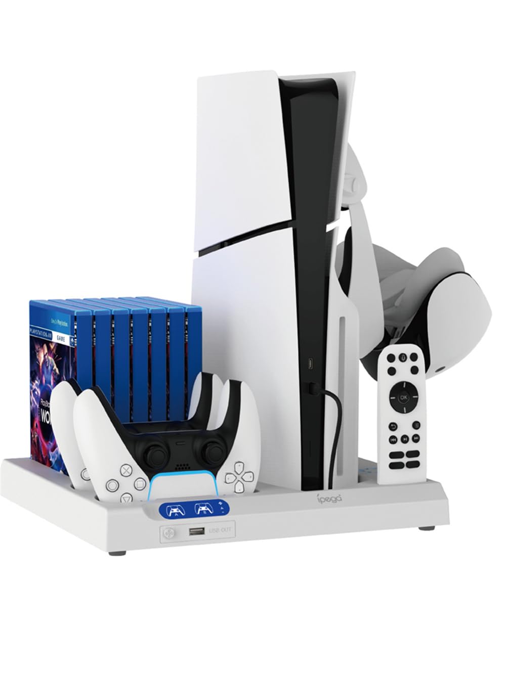 Supporto di raffreddamento con dock di ricarica a doppio controller per PS5 Host Base multifunzionale per la dissipazione del calore con rack per la conservazione dei dischi