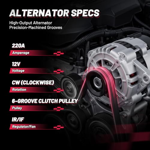 Image of BDFHYK 220A Alternator for Audi Q7 3.0L V6 2013-2015, 11821 | FG23S065, 06E903023B, 6E903023B, A3123, 439816 12V, High-Output, CW (Clockwise) Rotation, 6-Groove Pulley