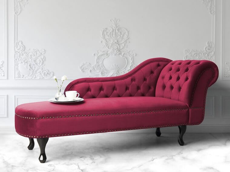 Image of Velvet Modern Chesterfield Chaise Lounge Couch 166 X 63 X 76 for Your Loving Space (Burgendy, Right Arm)