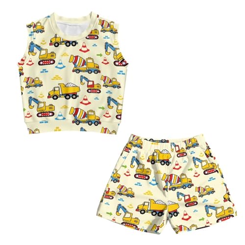 Boys' Girl's 2 Piece Outfits Kids Tank Top and Elastic Waist Pocketed Summer Short Sets 5-14 Years