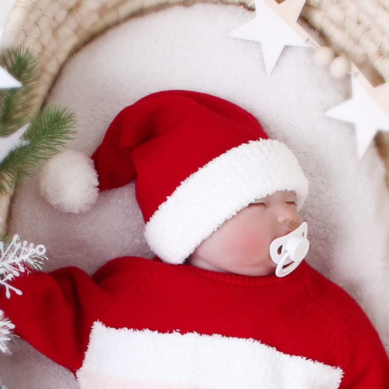 Image of LAWKUL My First Christmas Santa Hat Toddler Baby Knit Beanie Baby Pom Pom Beanie Red Baby Beanie
