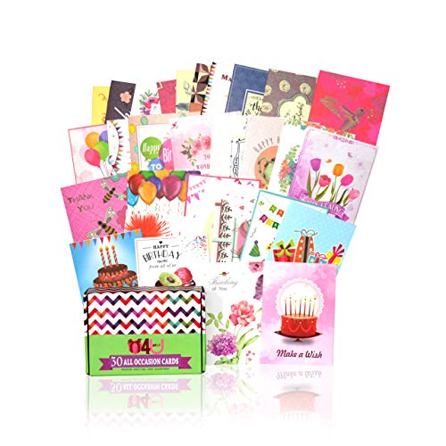 Greeting Cards Assortment for All Occasions – 30 Pack Box Set Handpicked Greeting Card Assorted Blank Cards with Envelopes 5x7