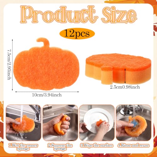 Image of Tioncy 12 Pack Pumpkin Kitchen Sponges Bulk Dual Sided Scrubber Brown Orange White Pumpkin Sponges Reuseble Non Scratch Dishwashing Kitchen Cleaning Accessories for Pot Boiler Pan Household