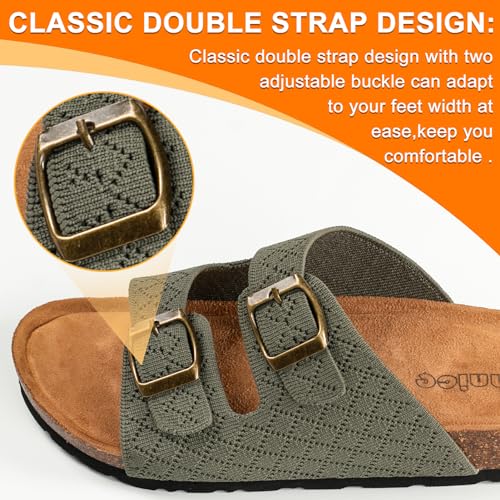 Image of Women's Comfy Arch Support Cork Footbed Adjustable Knitting Straps Indoor and Outdoor Slides Sandals